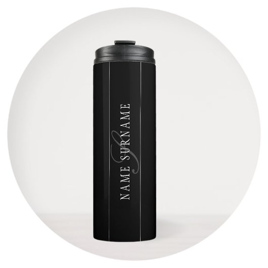 Elegantes Skript-Monogramm editierbar Schwarz Grau Thermosbecher