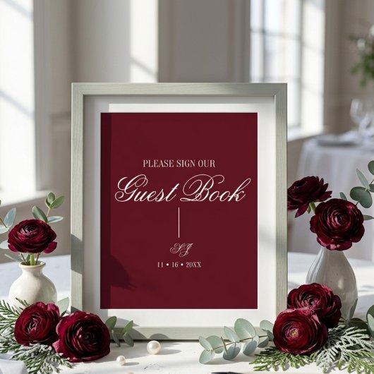 Elegantes Skript-Monogramm-Hochzeitsgästebuchplaka Poster