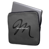Elegantes Skript Monogramm Initial Modern Grau Laptopschutzhülle (Vorderseite Links)