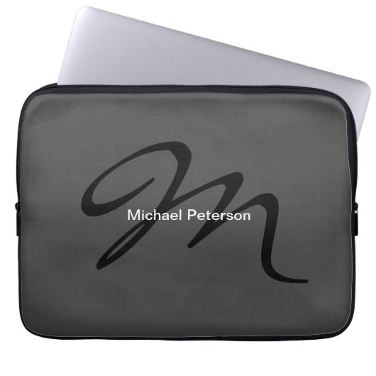 Elegantes Skript Monogramm Initial Modern Grau Laptopschutzhülle (Vorderseite)