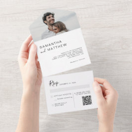 Elegantes Skript-Monogramm Moderne Minimalistische All In One Einladung