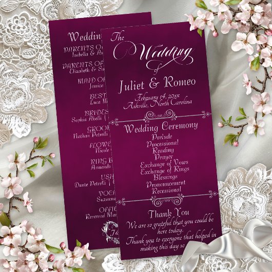 Elegantes Skript & Monogramm - Pflaumenhochzeit Programm