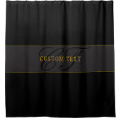 Elegantes Skript-Monogramm Schwarz & Gold Duschvorhang (Vorderseite)