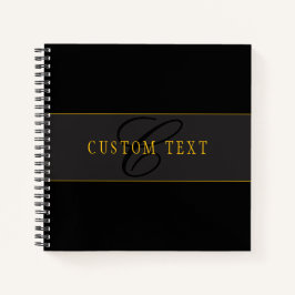 Elegantes Skript-Monogramm Schwarz & Gold Notizblock