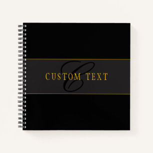 Elegantes Skript-Monogramm Schwarz & Gold Notizblock