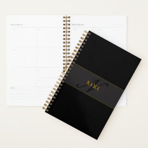 Elegantes Skript-Monogramm Schwarz & Gold Planer