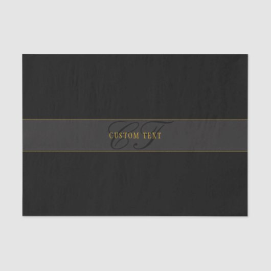Elegantes Skript-Monogramm Schwarz & Gold Seidenpapier (Vorderseite)
