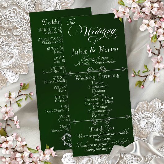 Elegantes Skript & Monogramm - Smaragd-Hochzeit Programm