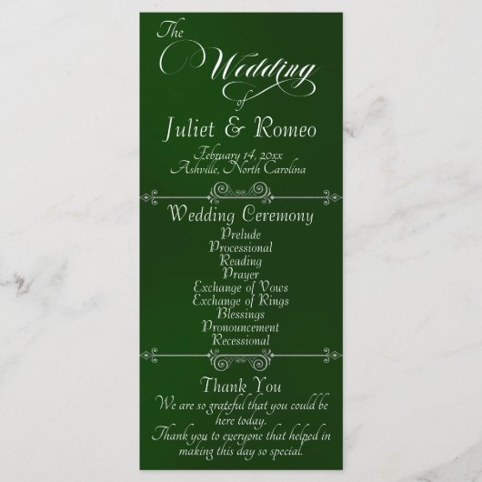 Elegantes Skript & Monogramm - Smaragd-Hochzeit Programm (Vorderseite)