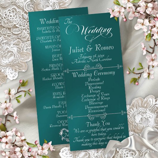 Elegantes Skript & Monogramm - Türkise Hochzeit Programm