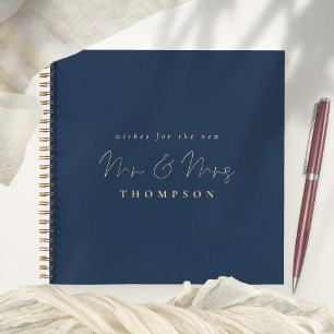 Elegantes Skript Mr. Wedding Navy Gold Gästebuch Notizblock