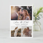 Elegantes Skript Multi-Foto Collage einfache Hochz Save The Date (Stehend Vorderseite)