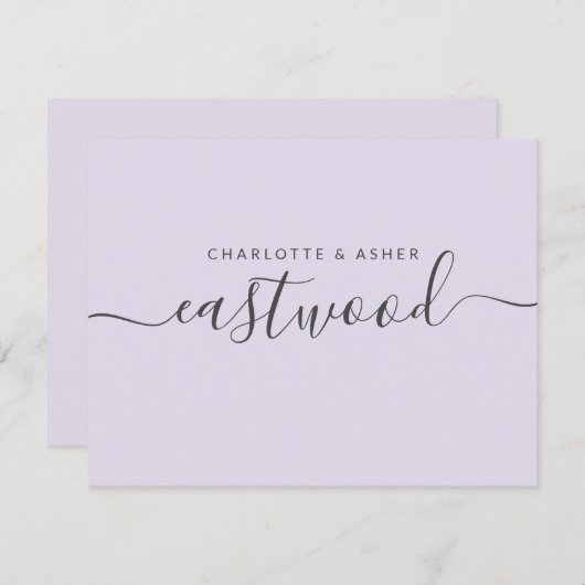 Elegantes Skript Name Lavender Flat Note Card Mitteilungskarte (Vorne/Hinten)