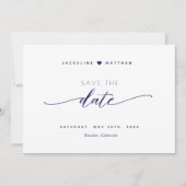 Elegantes Skript, Navy Blue Simple Wedding Save The Date (Vorderseite)