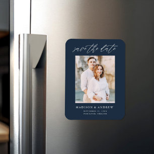 Elegantes Skript Navy Foto Save The Date Magnet