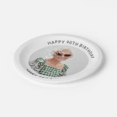 Elegantes Skript Neunzig Foto 90. Geburtstag Pappteller (Schrägansicht)