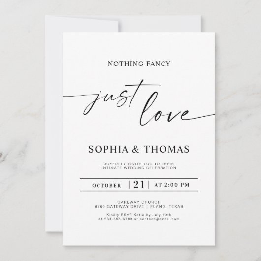 Elegantes Skript Nichts Extravagant nur Liebe Hoch Einladung (Vorderseite)