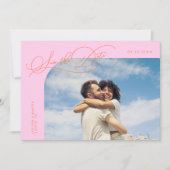 Elegantes Skript Orange Pink gebogenes Rahmenfoto Save The Date (Vorderseite)