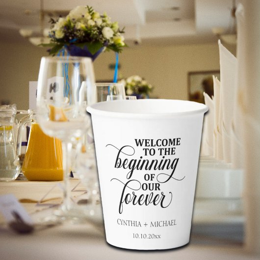 Elegantes Skript 'our Forever' Hochzeit Pappbecher
