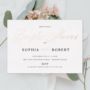 Elegantes Skript Paarschauer Roségold Folieneinladung