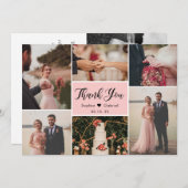 Elegantes Skript Pink Hochzeit Multi Foto Collage  Dankeskarte (Vorne/Hinten)