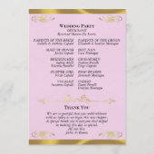 Elegantes Skript - Pink Pearl/Goldene Hochzeit Programm (Rückseite)