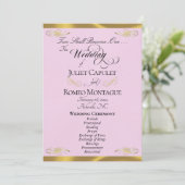 Elegantes Skript - Pink Pearl/Goldene Hochzeit Programm (Stehend Vorderseite)