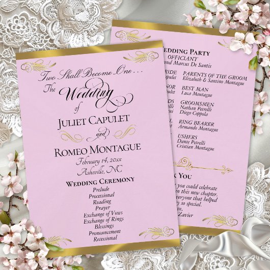 Elegantes Skript - Pink Pearl/Goldene Hochzeit Programm