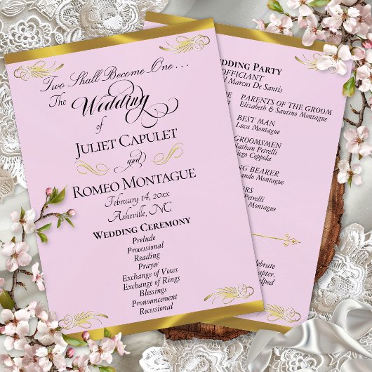 Elegantes Skript - Pink Pearl/Goldene Hochzeit Programm