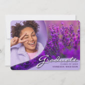 Elegantes Skript Purple Flowers | Modernes Foto Gr Ankündigung (Vorderseite)