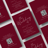 Elegantes Skript-QR-Code Bordeaux Weiße Hochzeit Einladung