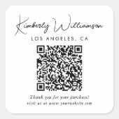 Elegantes Skript-QR-Code Danke Quadratischer Aufkleber (Vorderseite)
