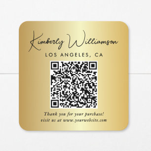 Elegantes Skript QR-Code Gold Danke Quadratischer Aufkleber