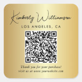 Elegantes Skript QR-Code Gold Danke Quadratischer Aufkleber (Vorderseite)