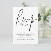 Elegantes Skript-QR-Code-Hochzeit Schwarz Weiß RSVP Karte (Stehend Vorderseite)