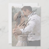 Elegantes Skript-QR-Code-Hochzeitsfoto Save The Date (Vorderseite)