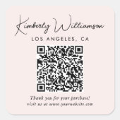 Elegantes Skript QR Code Rosa Danke Quadratischer Aufkleber (Vorderseite)