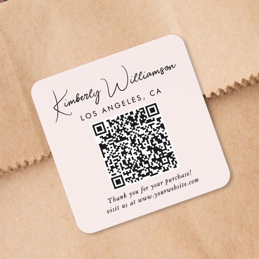 Elegantes Skript QR Code Rosa Danke Quadratischer Aufkleber