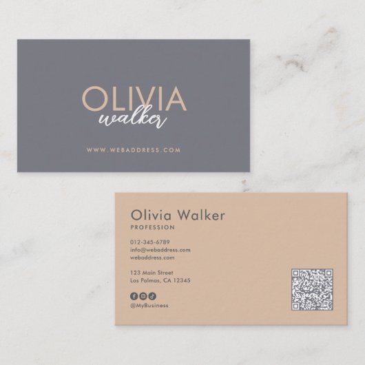 Elegantes Skript-QR-Code und soziale Medien Visitenkarte (Vorne/Hinten)