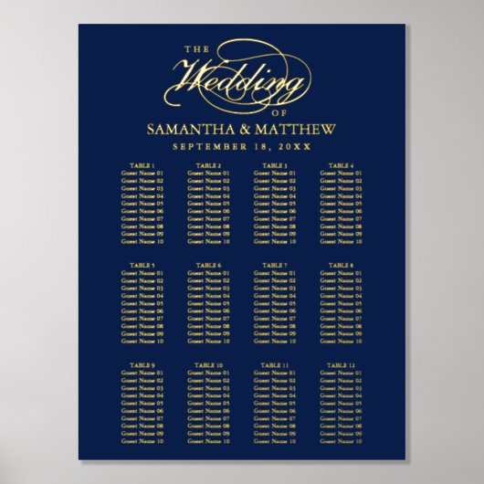 Elegantes Skript Real Foil Pressed Seating Chart Foliendrucke (Vorderseite)