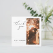 Elegantes Skript Romantisches Foto Hochzeit Quadra Dankeskarte (Stehend Vorderseite)