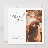 Elegantes Skript Romantisches Foto Hochzeit Quadra Dankeskarte (Vorderseite)