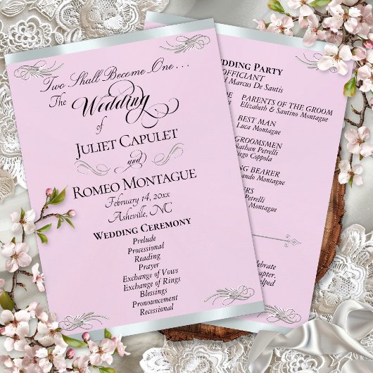Elegantes Skript - Rosa Perle/Silberne Hochzeit Programm