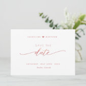 Elegantes Skript, Rosa Rosa, einfache Hochzeit Save The Date (Stehend Vorderseite)