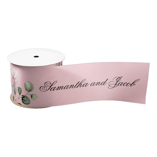 Elegantes Skript Rosa Rose Hochzeit Rose Blush Satinband (Spule)