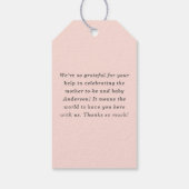Elegantes Skript Rosafarbenes Babyshower-Geschenk Geschenkanhänger (Rückseite)