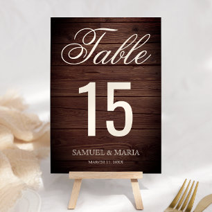 Elegantes Skript Rustikale Holz Hochzeit Tischnummer