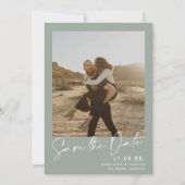 Elegantes Skript sage grün 2 Fotos Save the Date (Vorderseite)