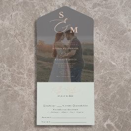 Elegantes Skript Salbei Grün Foto Hochzeit All-in-One-Einladung