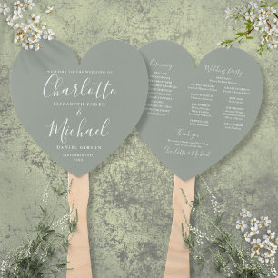Elegantes Skript-Salbei-Grün-Hochzeitsprogramm Her Fächer
